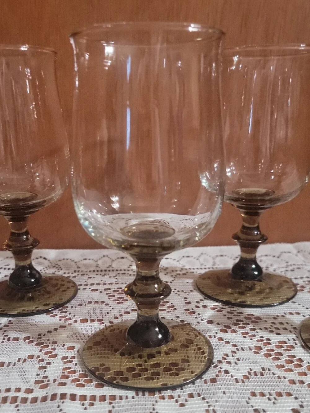 Vintage Libbey Tulip Smoke Amber Stemmed Goblets - Set of 4